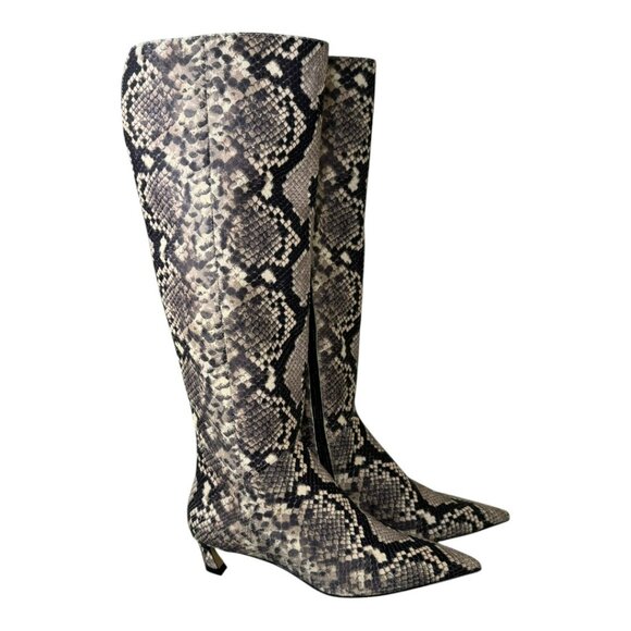 NWT Gianni Bini Gianna Wide Calf Leather Snake Print Kitten Heel Tall Boots7 5M - Picture 1 of 12